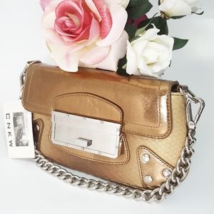 NWT💖Y2K CNKW🍂Leather Snake Metallic Baguette Shoulder Bag🍂Chain